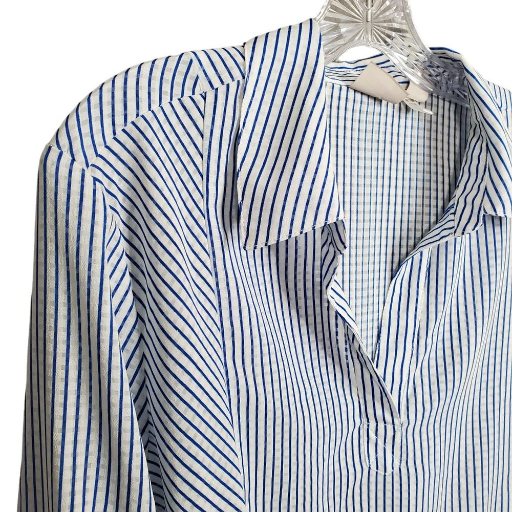 Chico's 3 Size XL Tunic Semi Shear Cover Up Pullover Striped Textured Roll Tab - Picture 11 of 14